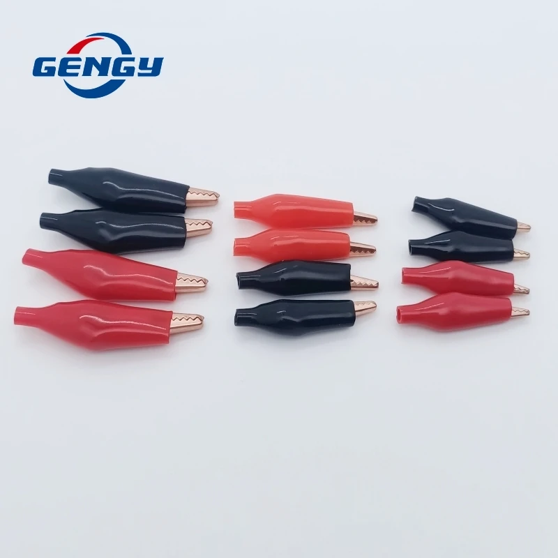 10 Pcs Crocodile Electrical Clamp 28mm 35mm 45mm Copper Alligator Clip Testing Probe Mini Meter Clip Black Red With Soft Plastic