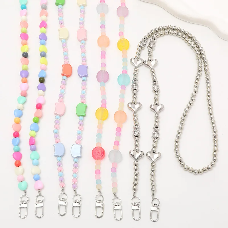 New matte bear oblique span chain DIY mobile phone case jewelry butterfly beaded bag shoulder strap chain lanyard female