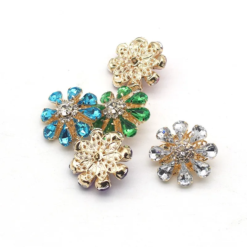 1Pcs 27MM Metal Rhinestone Flower Button Accessories Hand Sewing Diy Wedding Dress Hair Decoration Accessories