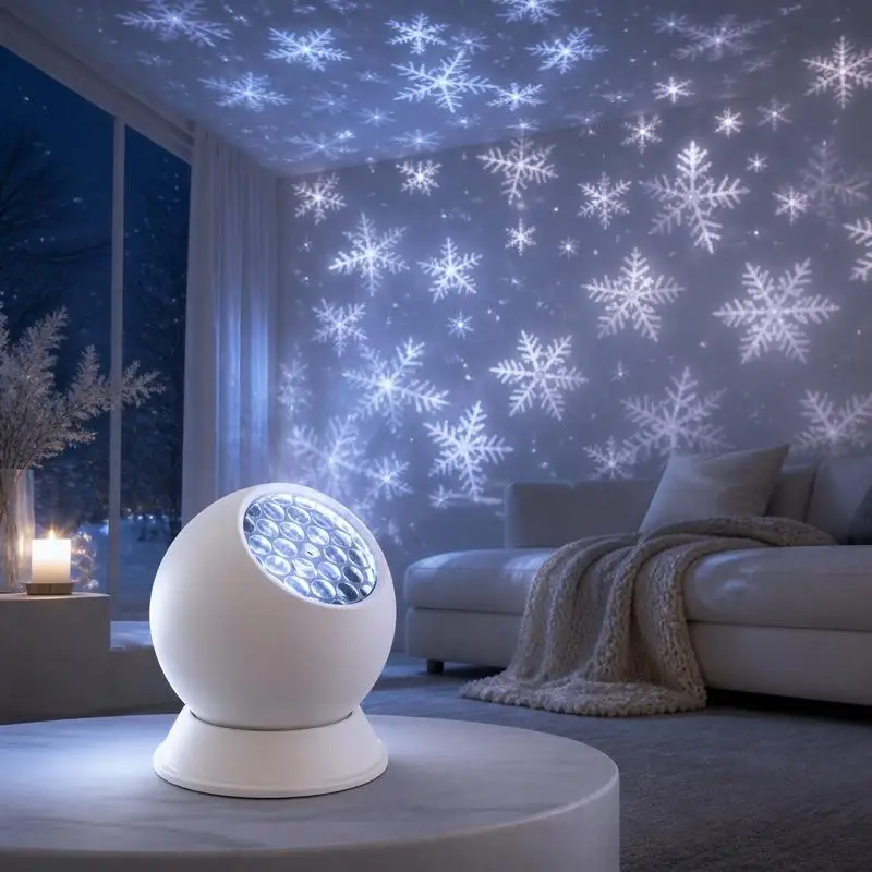 【MA】LED Snowflake Christmas Ambient Projector Light Lenses 360 Rotating Base For Bedroom Party Living Room Decor