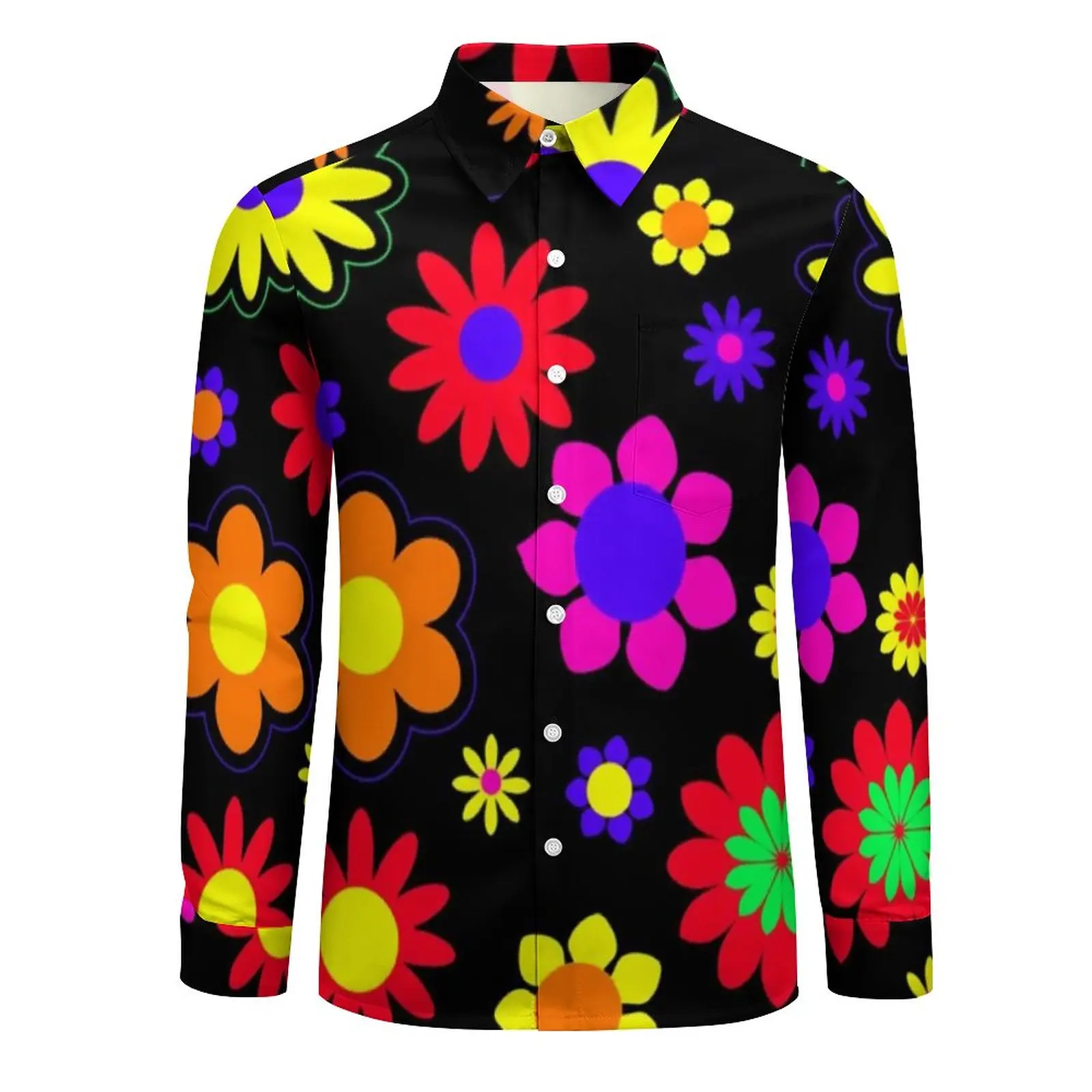 Flower Power Pattern Casual Shirts Man Retro Hippie 60s Shirt Long Sleeve Fashion Y2K Blouses Autumn Design Top Large Size