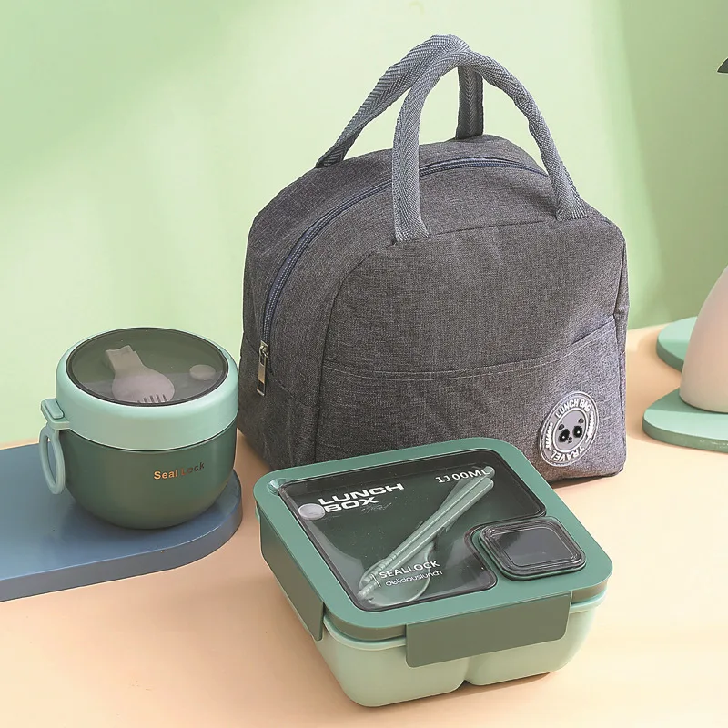3pcs Lunch Box, Portable And Leak Proof Storage Box With Lid And Thermal Bag, Large Simple Food Storage Bag, For Back To School