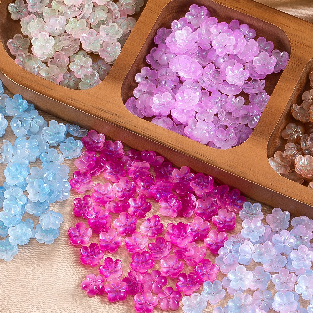 20pcs Glass Small Peony Flower Iridescent Five-Petal Flower Beads Jewelry  Bracelets Necklaces Semi-Finished Materials