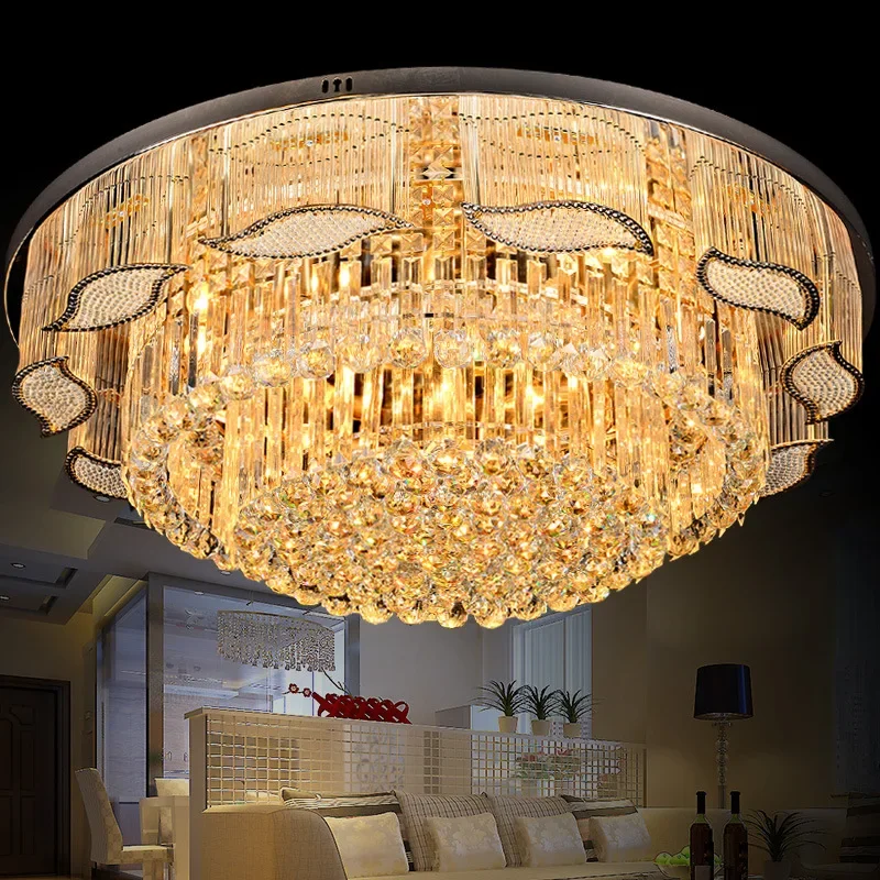 

New round crystal living room bedroom Modern S gold hall study room lamp ceiling lamp