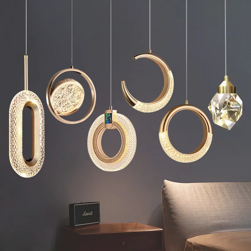 北欧モダンな-led-ペンダントライトゴールドアクリルシャンデリア創造性ハンギングランプ屋内ホームロフト寝室ベッドサイド研究階段