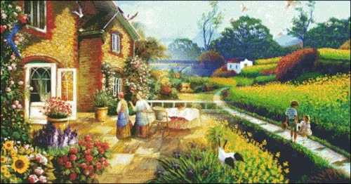 

Garden Field Oil Painting 16CT 14CT Unprinted Top Quality Cross Stitch Kits Embroidery Art DIY Handmade Needlework Home Decor