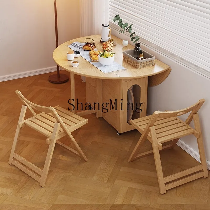

ZYY solid wood folding dining table small apartment household with storage cabinet removable table against the wall