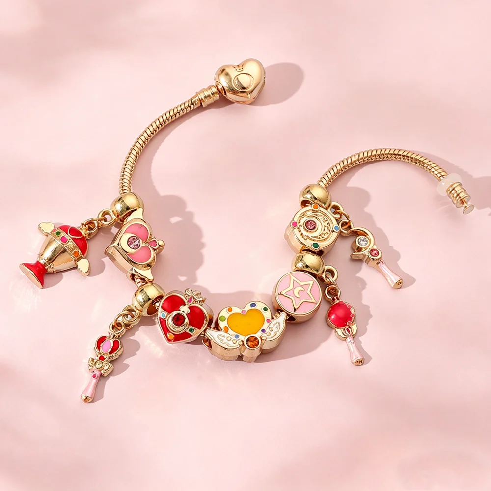 Cartoon Anime Sweet Magic Girl Series Pendant Bead Bracelet Fashion Girl Party Birthday Gift for Friends