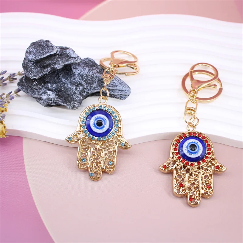 Retro Turkish Evil Eye Keychain Palms Shape Lucky Charm Amulet Protection Tassel Car Key Chain Fashion Jewelry Keyfob