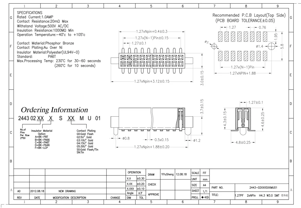 10PCS 1.27mm Double Row Female Socket 2*2/3/4/5/6/7/10/12/15/20/25/40/50P DC3 Female Socket Connector SMT With positioning post