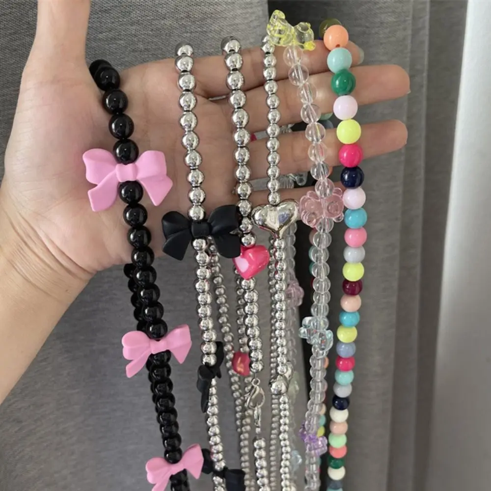 

Lovely Bow Long Crossbody Phone Chain Heart Long Mobile Phone Chain Beads Sweet Beads Phone Strap Phone Accessories