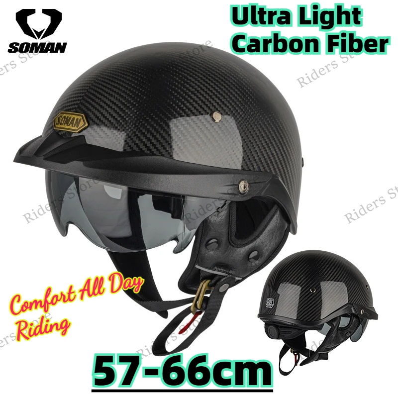 

Carbon Fiber Retro Half Helmet, Men Women Open Face Motorcycle Helmet, Lightweight Scooter Electric Bike Helmet