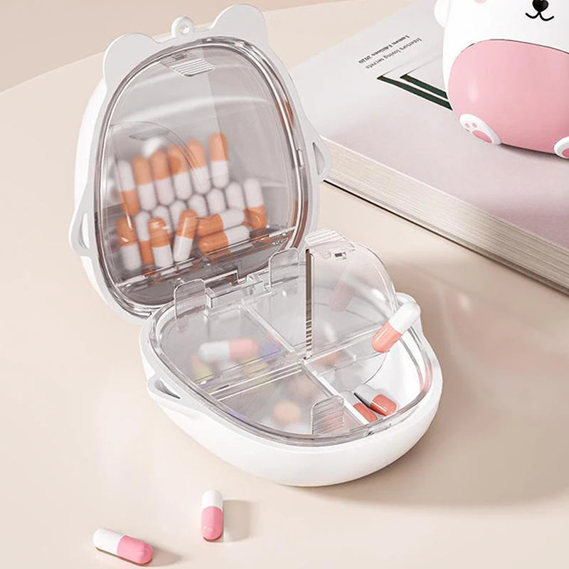 Cute Cartoon Bear Double-Layer Compartment Portable Plastic Pill Box Fashion Medicine Storage Organizer