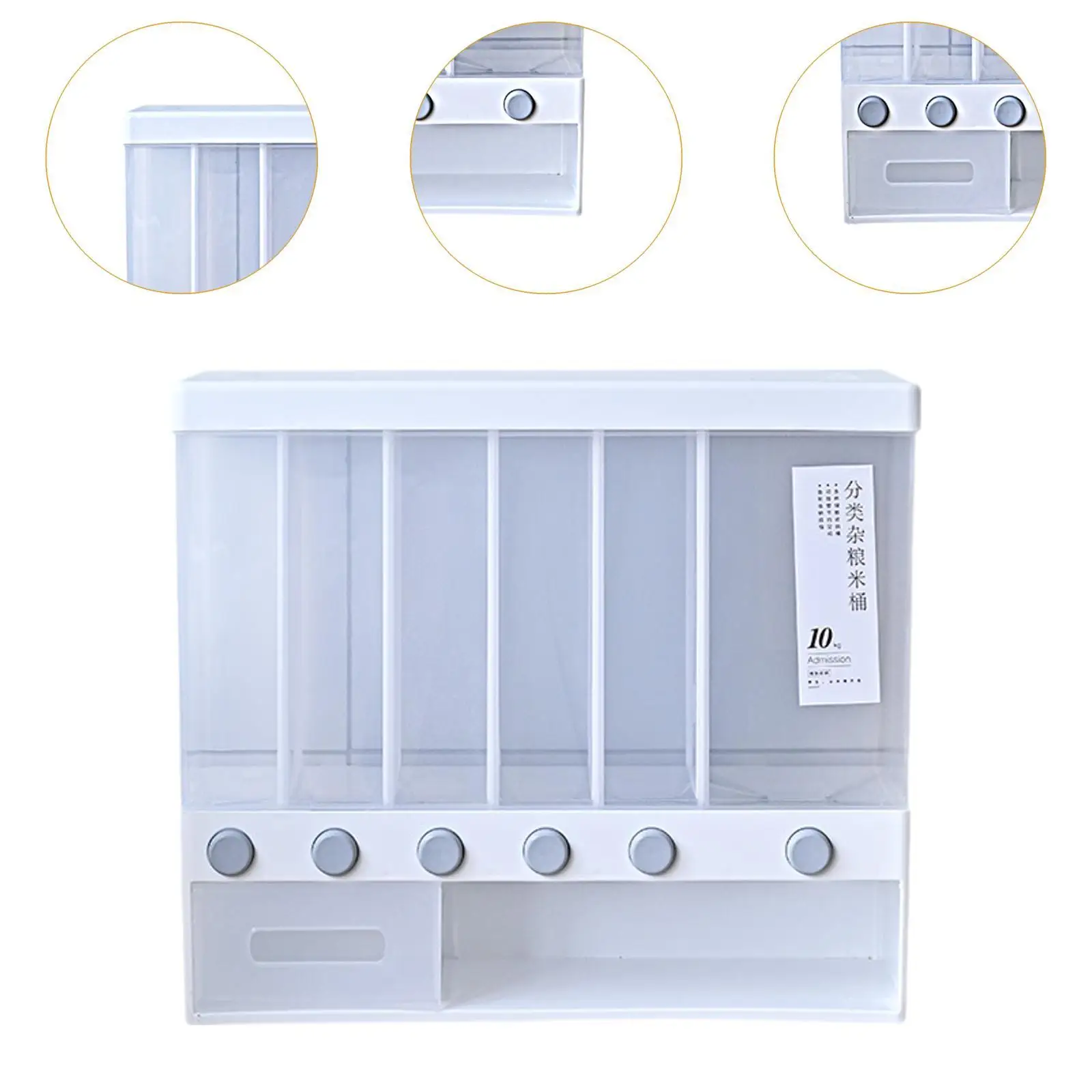 Cereal Dispenser Wall Mount 6 Compartment Large Capacity Transparent Rice Dispenser Machine for Millet Beans Rice Peanut Nuts