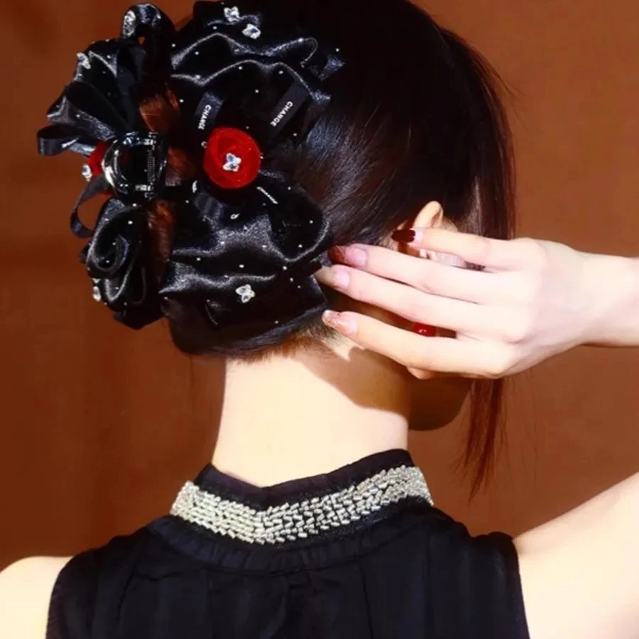 

Заколка для волос с большим бантом и сеткой, темпераментная элегантная женская заколка-краб для волос, головной убор принцессы, модный зажим для волос, женские аксессуары для волос