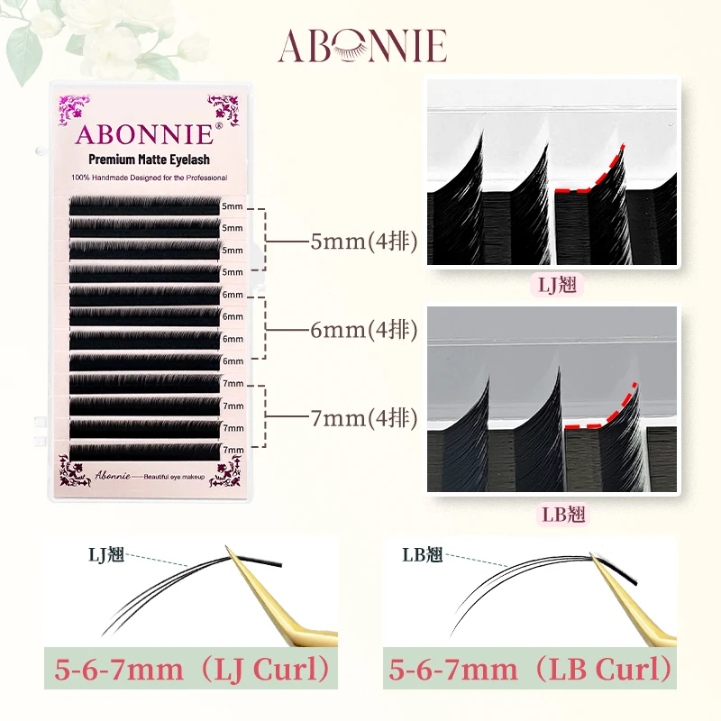 Abonnie LB Bottom Eyelashes 5-7mm Pre-Bundled Camellia Eyelashes Extensions Automatic Flowering Lashes LB Premade Spike Lashes