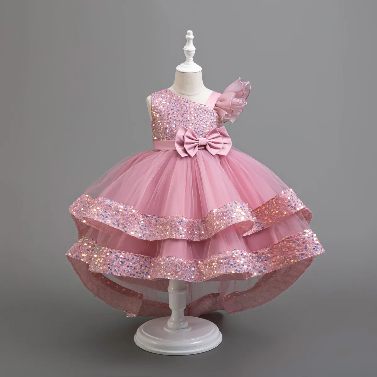 New Christmas Sequin Dress for Elegant Beauty Pageants for Girls Aged 3-10, Single Shoulder Dress for Special Occasions, Tuxedo