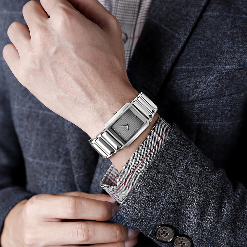 JS часы из нержавеющей стали с квадратным циферблатом, мужские кварцевые часы с сапфировым стеклом и цифрами, деловые простые часы для отдыха