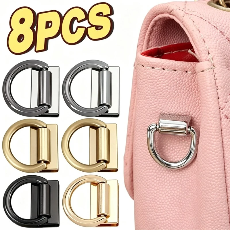 1-8pcs Durable Metal D Ring Buckles DIY Bag Side Clip Double Handbag Chain Handles Strap Connector Purse Accessories Set Women