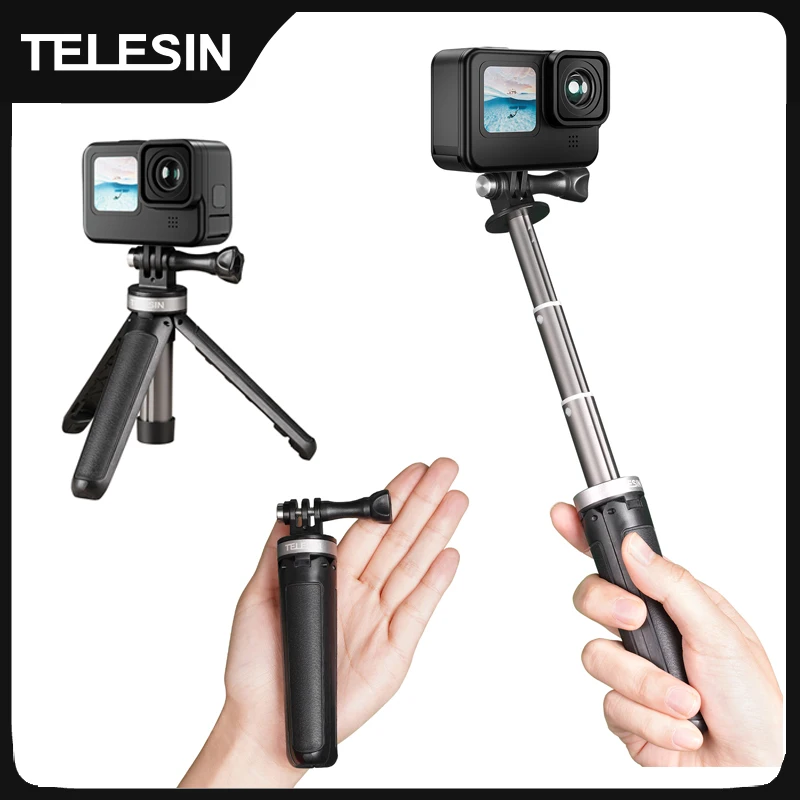 TELESIN Mini Selfie Stick Tripod Portable Plastic Adjustable Length for GoPro 12 Hero 12 11 10  9 8 7 DJI Osmo Action 4 Insta360