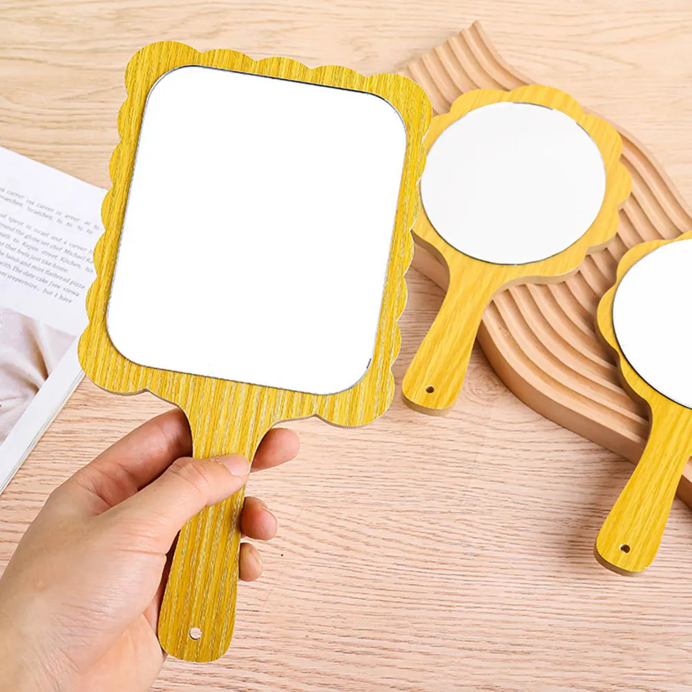 قطعتان من المرايا الخشبية المحمولة باليد، مرآة سفر صغيرة خفيفة الوزن للمكياج، محمولة للاستخدام المنزلي والصالون #5