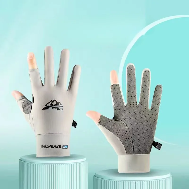 Fahrradhandschuhe, rutschfest, atmungsaktiv, für Herren und Damen, dünne Eisseide, Sonnenschutz, Vollfinger-Handschuhe, Outdoor-Sport, Fahren, Angeln