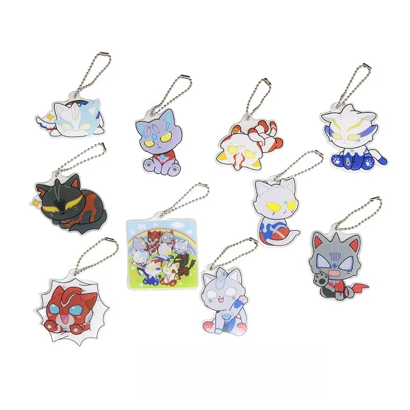 Bandai Genuine Ultraman Sitting Cat Blind Box Acrylic Charm Keychain Cute Toy Pendant Gift for Kids Grils Desk Decoration