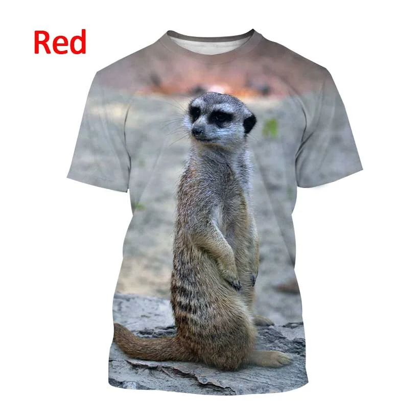 Men and Women Round Neck Hip-hop Harajuku Casual Short-sleeved Fun Meerkat 3D Printing T-shirt Personality Animal T-shirt