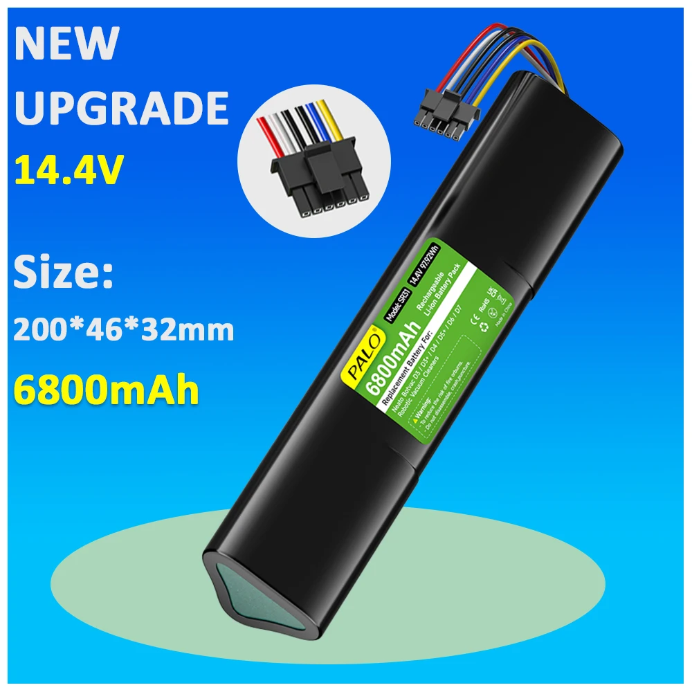 PALO 14.4V 6800mAh Replacement Battery 945-0225,205-0011 Lithium Battery for Neato Botvac D3 D4 D5 D6 D7 D3+ D301 D5+ D502 D701