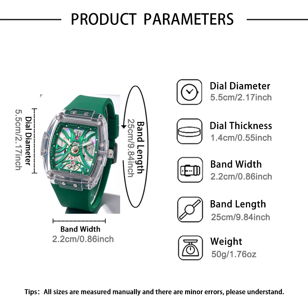 1 men's business watch with a fashionable wine barrel shaped dial and silicone strap, men's quartz watch (without box)