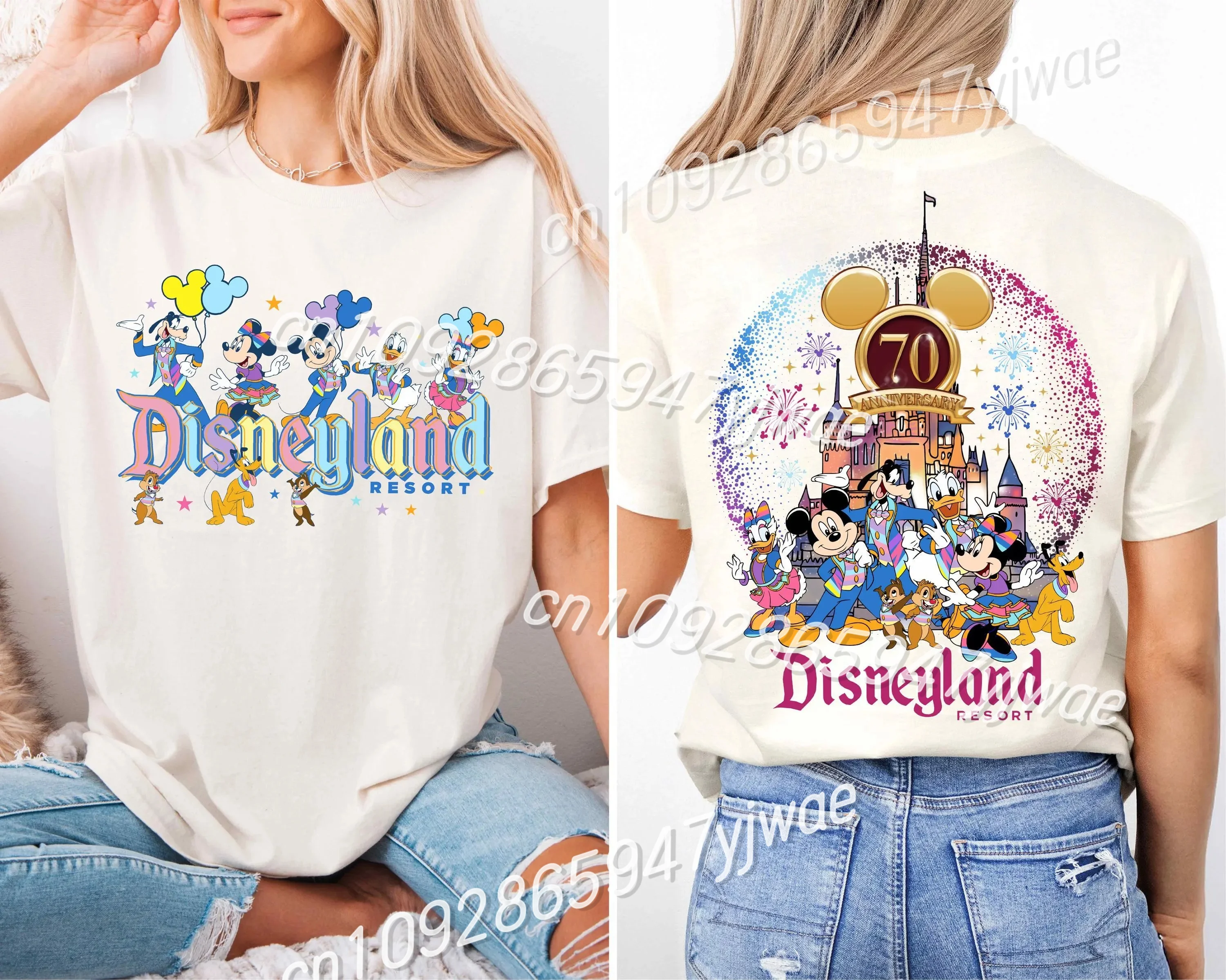 

Футболка Disneyland Resort в честь 70-летия Волшебных лет, женская и мужская футболка с короткими рукавами и Микки и друзьями на годовщину