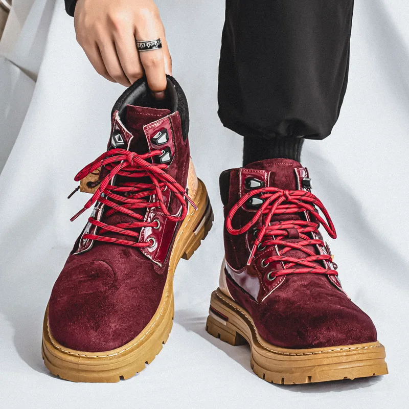 الرجعية الأمريكية عمال عالية أعلى أحذية الكاحل الخريف الشتاء الشباب في الهواء الطلق الجلود الرياضة أحذية تسلق الجبال #3
