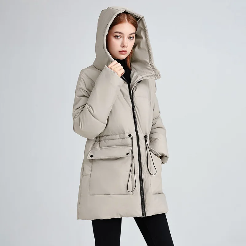 

Drawstring Waist Hooded Women's Down Jacket Winter Cotton Padded Puffer Jacket Hooded Drawstring Thicken Pocket Quilted Coat