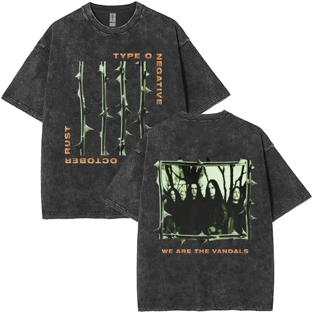 Camiseta lavada Vintage Rock Band tipo O Negative suspendida en el atardecer, camiseta esencial, camiseta informal de moda para hombre, camisetas de gran tamaño para hombre