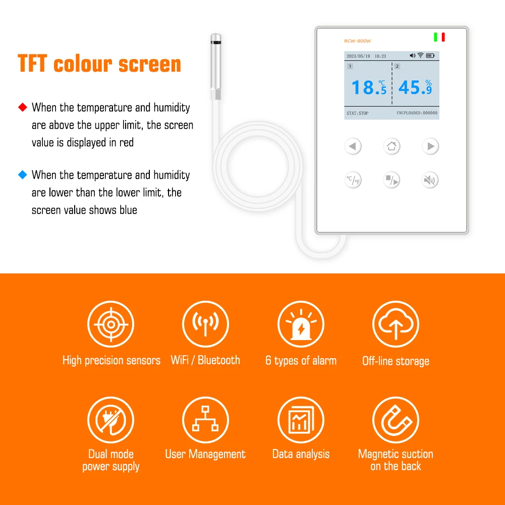 FOR RCW-800W digital temperature and humidity data recorder 2G/4G/WIFI connection for 24 hours