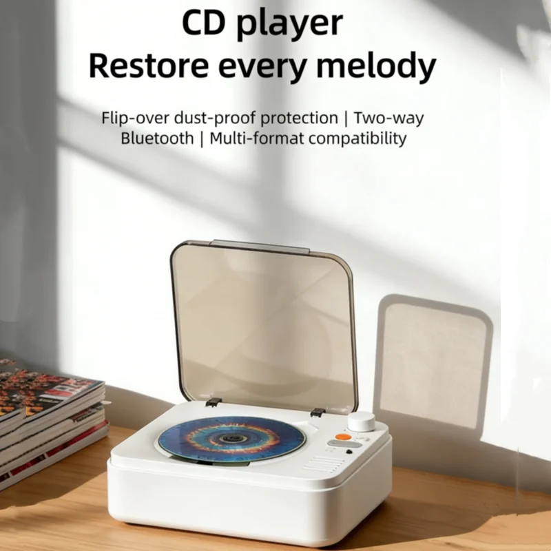 

Ретро-мультифункциональный CD-плеер с Bluetooth-колонкой 360° для дома ° CD-плеер с эффектом пространственного звука, поддержкой AUX и воспроизведением с USB-накопителя.