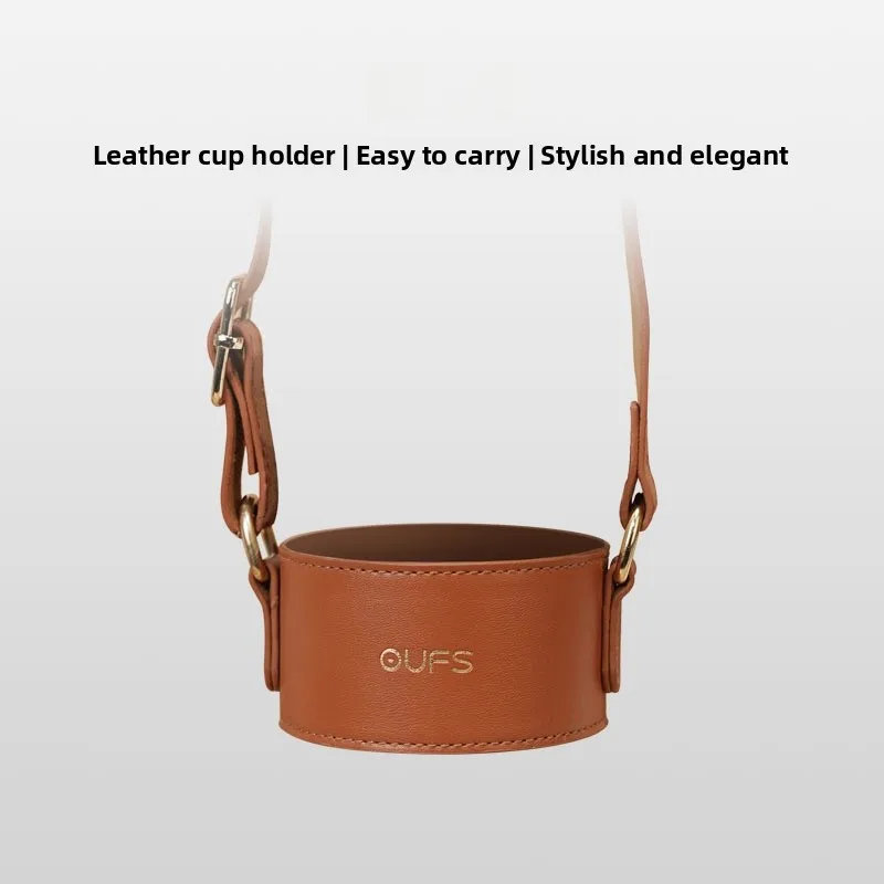 

Leather Handle Coffee Cup Holder Handheld Travel Mug with Rope EUFS Coffee Accories for Everyone