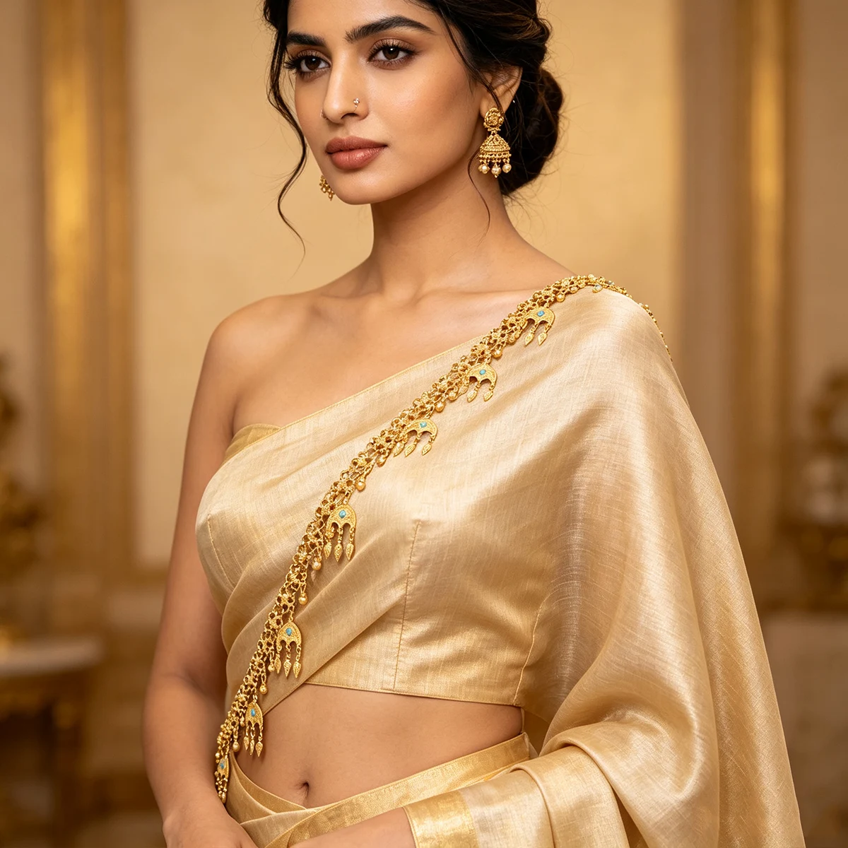 Gold Plated Alloy Carved Leaf Tassel Body Chains For Women Kurdish Afghan Ethnic India Thailand Bride Wedding Party Body Jewelry