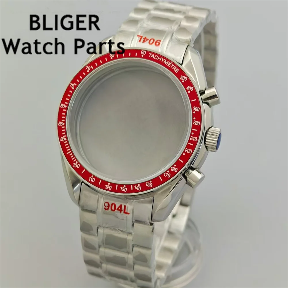 BLIGER 40mm Quartz Watch Case Coated Glass For VK63 VK64 Quartz Movement Quartz Chronograph Multi-functional Watch Accessories