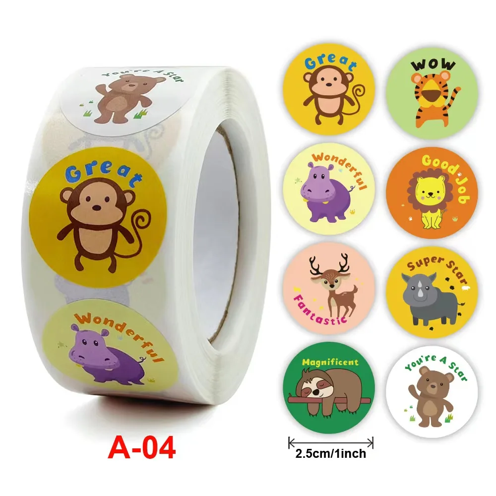 Wholesale NEW Kids' Motivational Stickers Cute Animal Reward Sticker Friendly Campus Office Classification Self-adhesive Labe