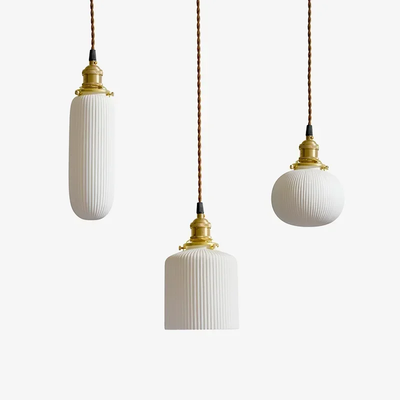 AZ White Ceramic Brass Pendant Lights Fixtures Restaurant Bedroom Bedside Nordic Japanese Style Hanging Lamp LED Hanglampen