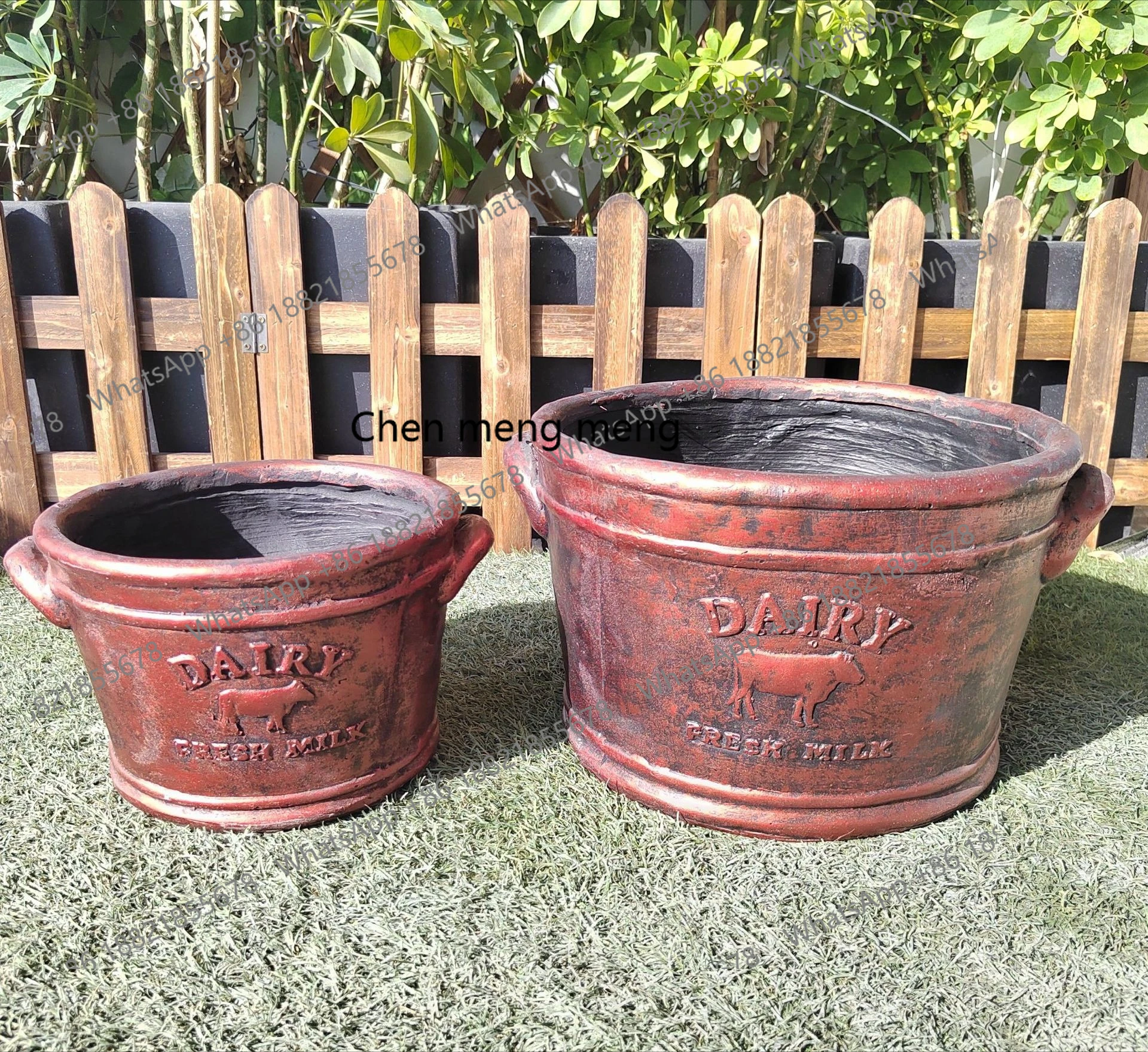 European green plant flower pot courtyard balcony garden retro metal red seed flower succulent potted plant