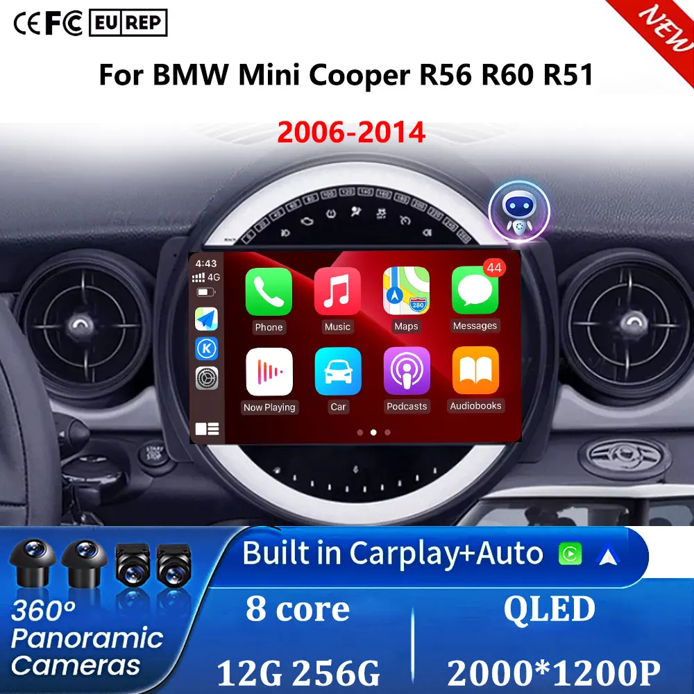 Android 16 Car Player Radio For BMW Mini Cooper R56 R60 R51 2006-2014 Carplay Multimedia Wireless Navigation Intelligent System