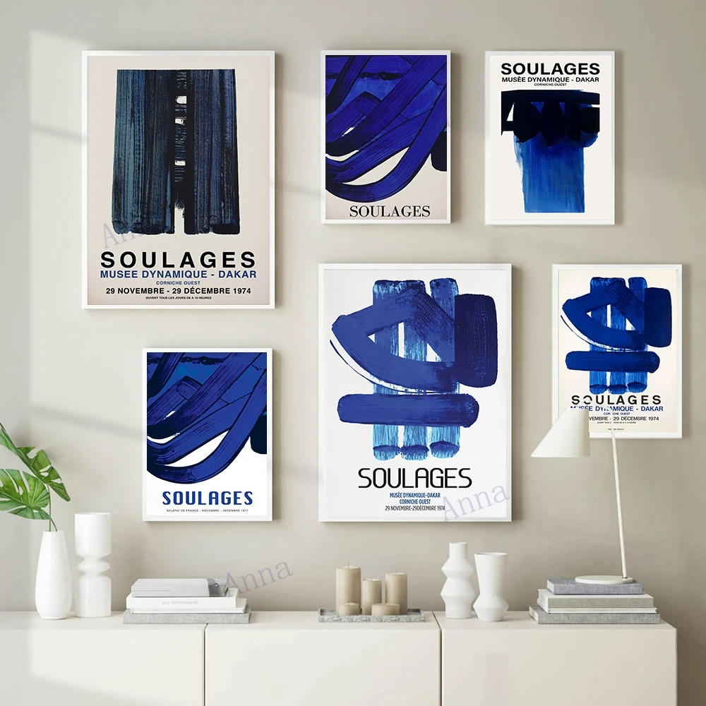 Canvas Painting Pierre Soulages Museum Exhibition Poster and Print Gallery Wall Art Abstract Pictures for Living Room Home Decor
