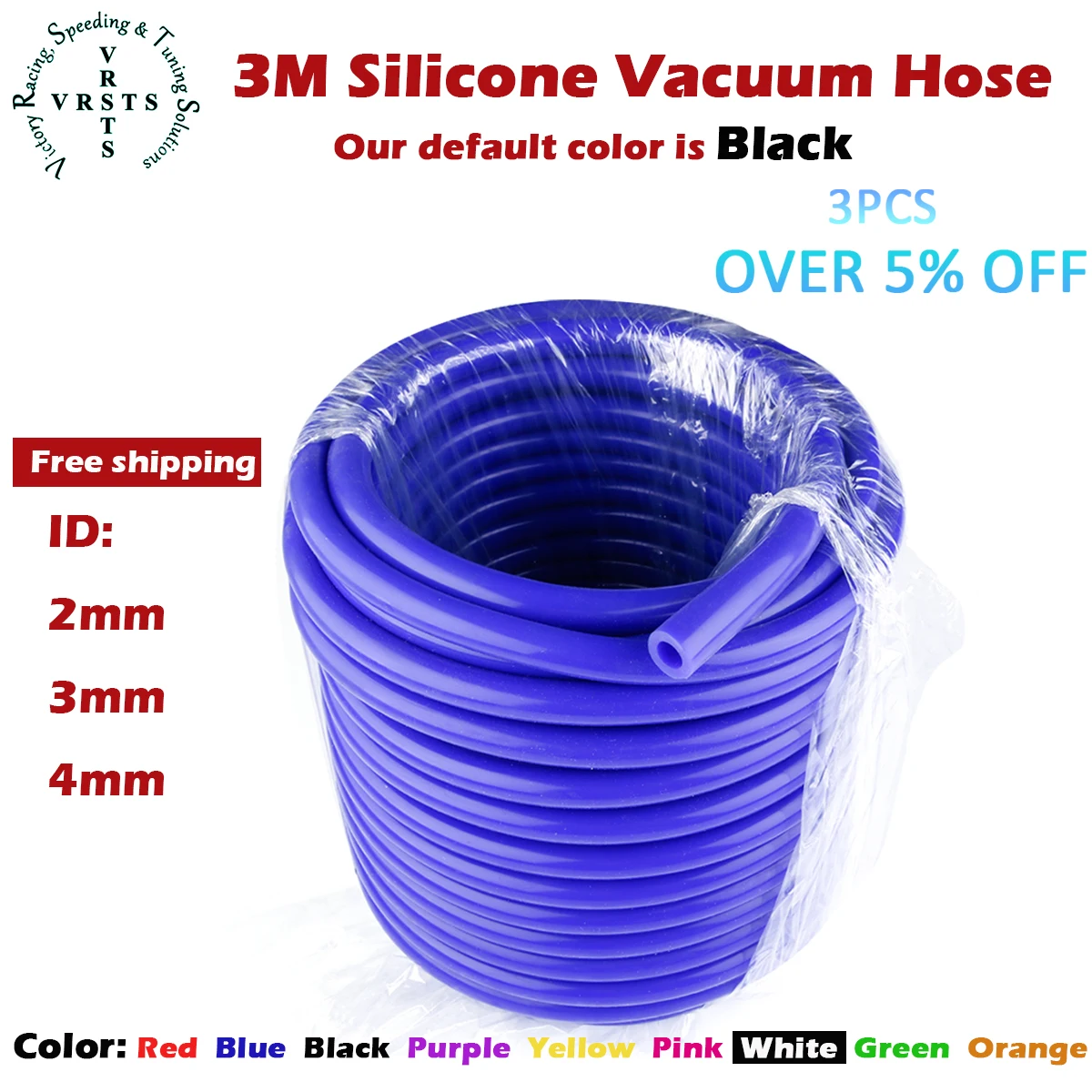 10 Feet 3m Length Silicone Vacuum Coupler Hose Flexible Turbo Coolant Pipe 3 Meter ID 2mm 3mm 4mm 1PC Black Blue Red Purple