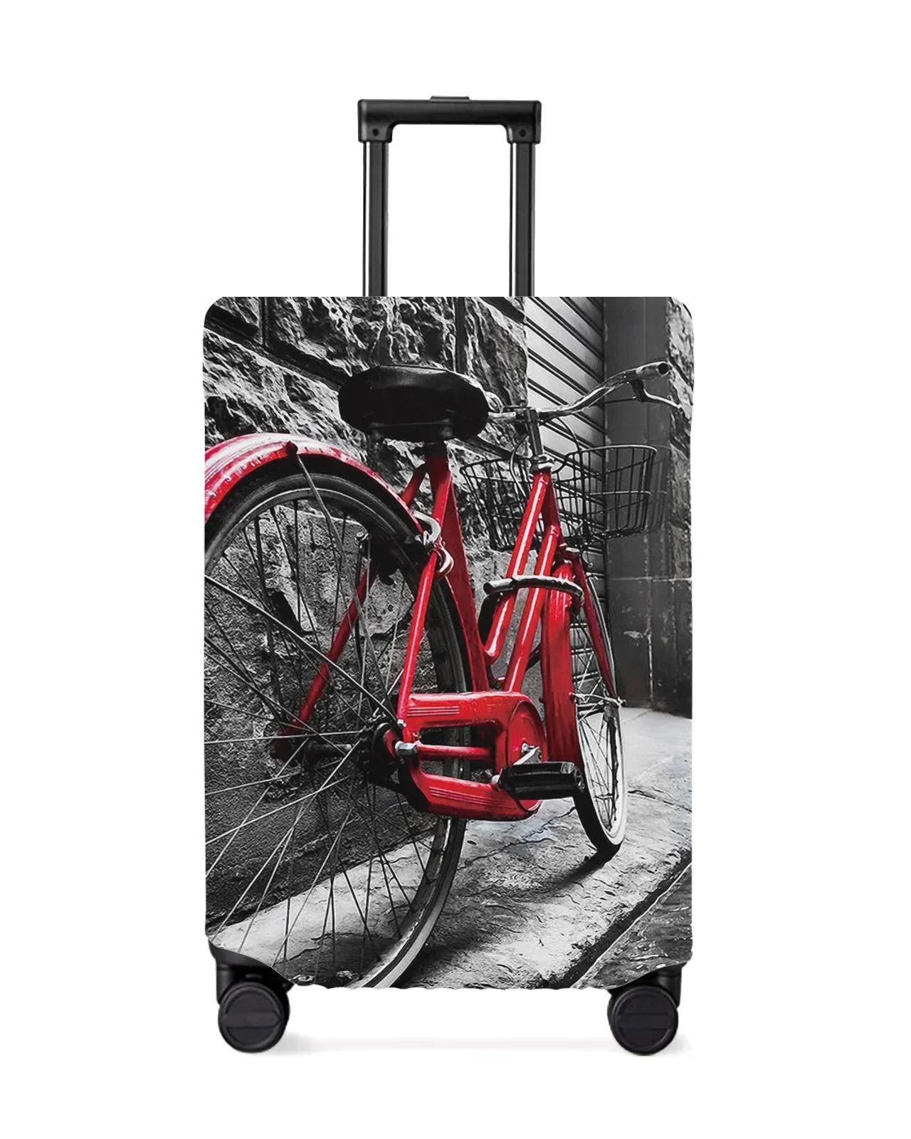 Retro Vintage Red Bicycle On The Street Old Town Luggage Cover Travel Accessories Suitcase Elastic Dust Case Protect Sleeve