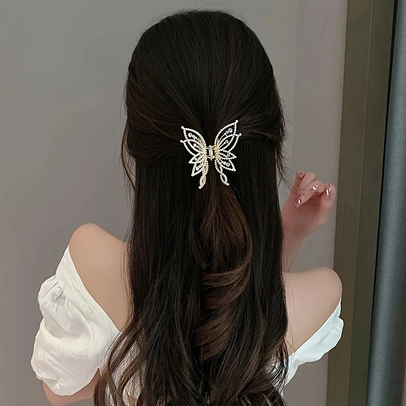 1pc zinc alloy rhinestone butterfly hair ornament, elegant butterfly disc hair grab clip, fashionable luxury sweet headwear, hig