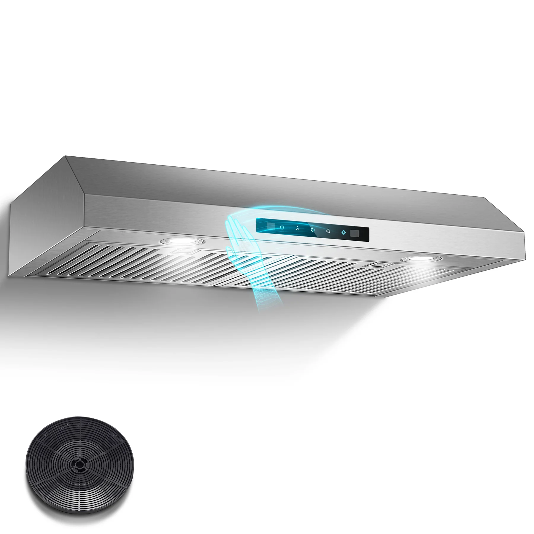 Zomagas 30 Inch under Cabinet Range Hood for Kitchen,800 CFM, With Gesture Sensing Touch Control,3-Speed Vent Ducted/Ductless Convertible,Safe LED Lights Delay Shutdown for Home Kitchen