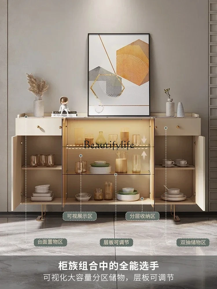 cream wind light luxury rock slab ultra-thin dining side cabinet modern simple living room small apartment cabinet