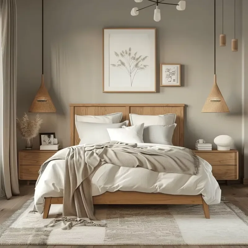 American Classic Custom Wood Bedroom Furniture Modern Design Queen Bed and Double Bedside Tables for Hotels and Clubs
